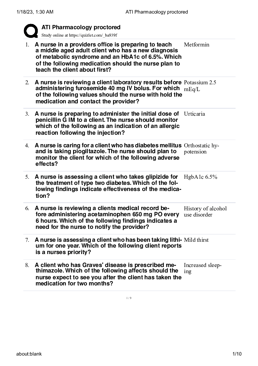 Preview image for ATI Pharmacology proctored